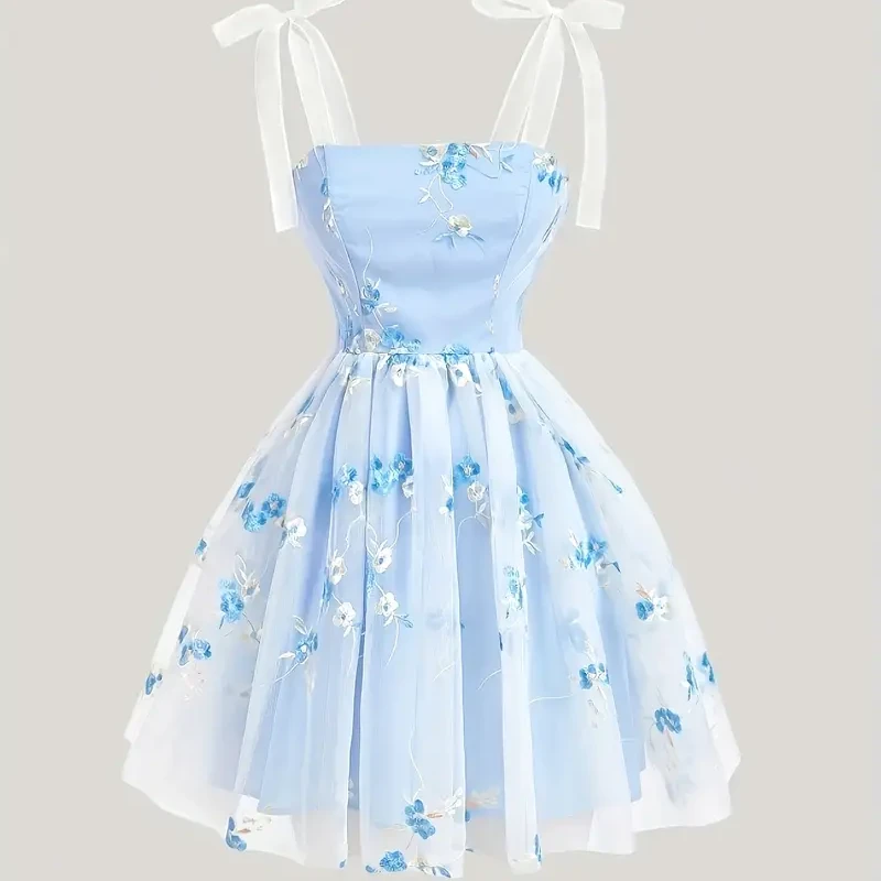 Elegant Off-Shoulder Ruffle Dress with Cross Tie Detail - White A-Line Midi Dress for Women, Perfect for Spring/Summer, Vintage-Inspired Design, Vintage Dress - Main view showing full design